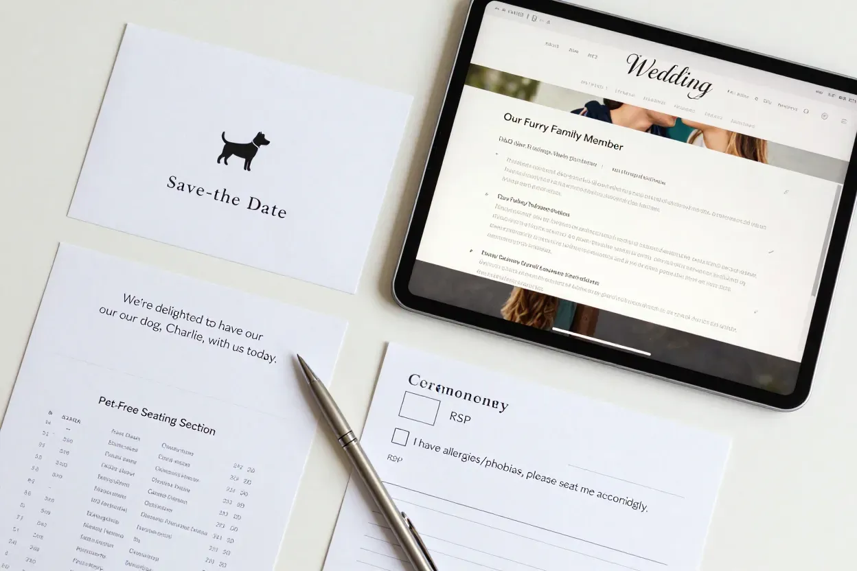 Wedding stationery communicating pet inclusion and guest accommodations