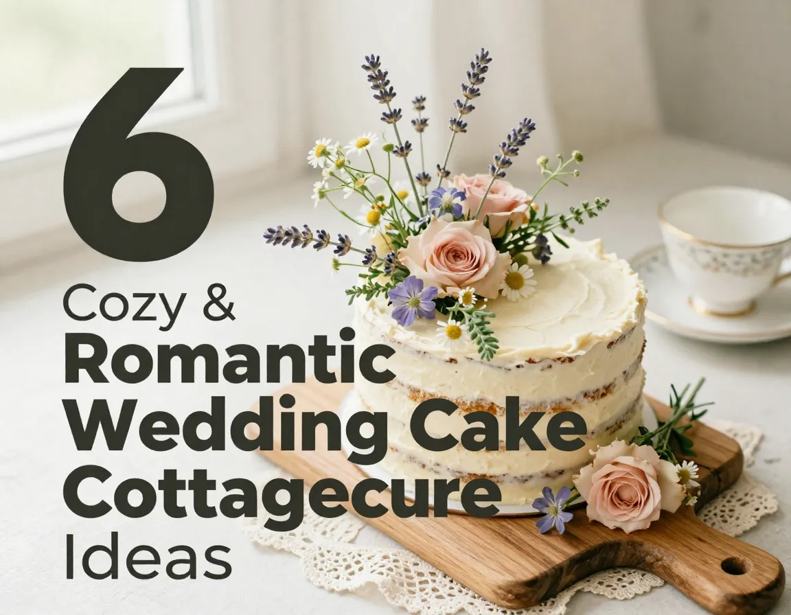 Romantic cottagecore wedding cake flat lay with wildflowers and vintage details