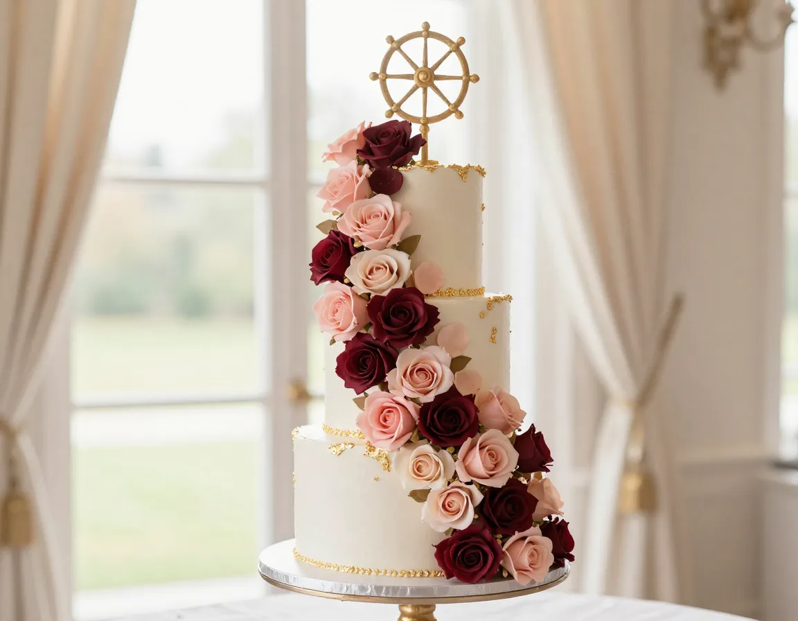 Princess aurora rose garden cake with cascading sugar roses