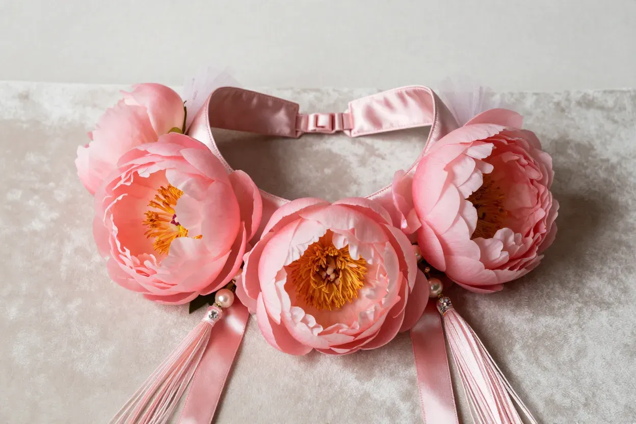 Luxury peony flower collar detail soft pink blooms