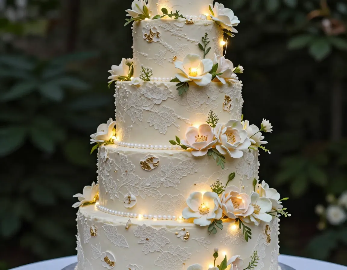 Garden party elegance four tier floral micro led lights lace details