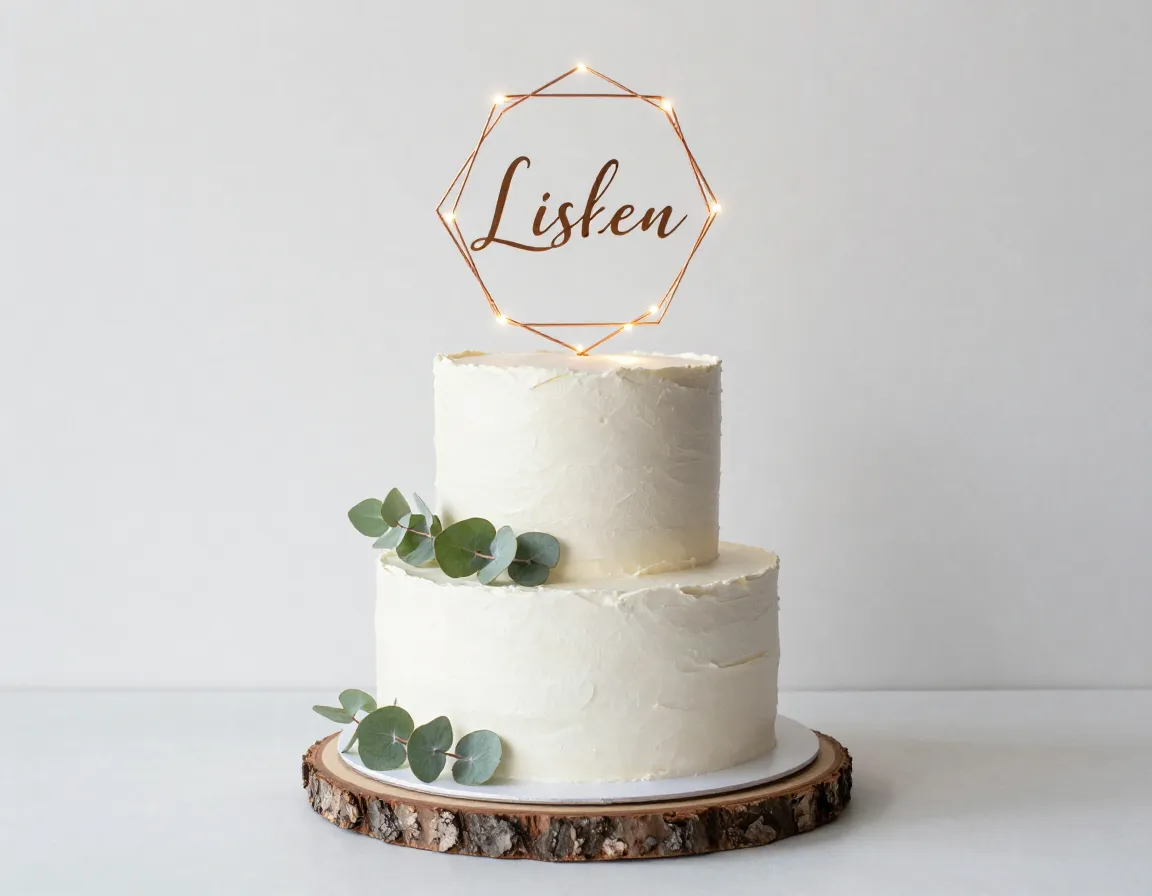 Rustic minimalist single tier white cake geometric copper light crown
