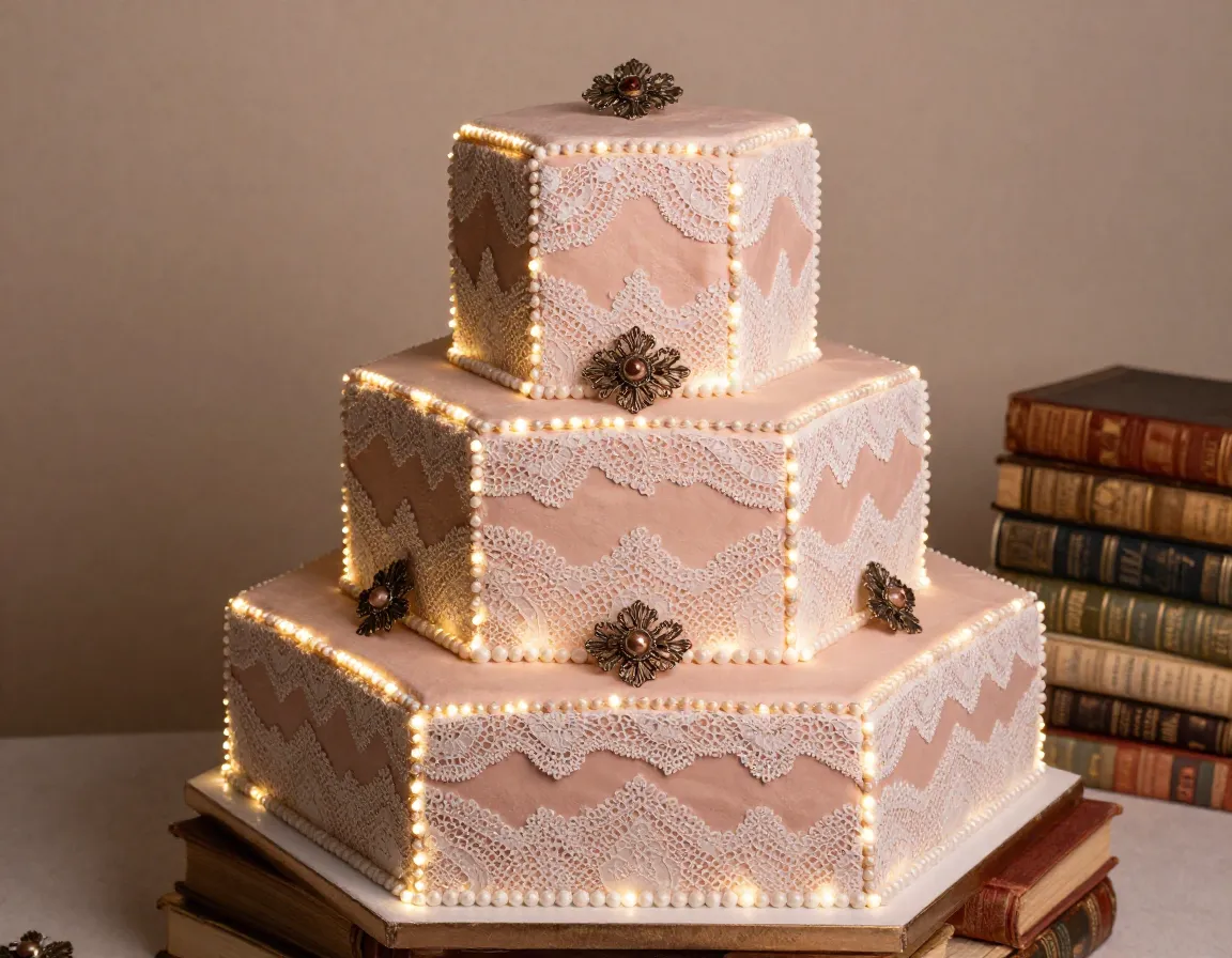 Vintage charm hexagonal tier lace pattern dusty rose edge lighting