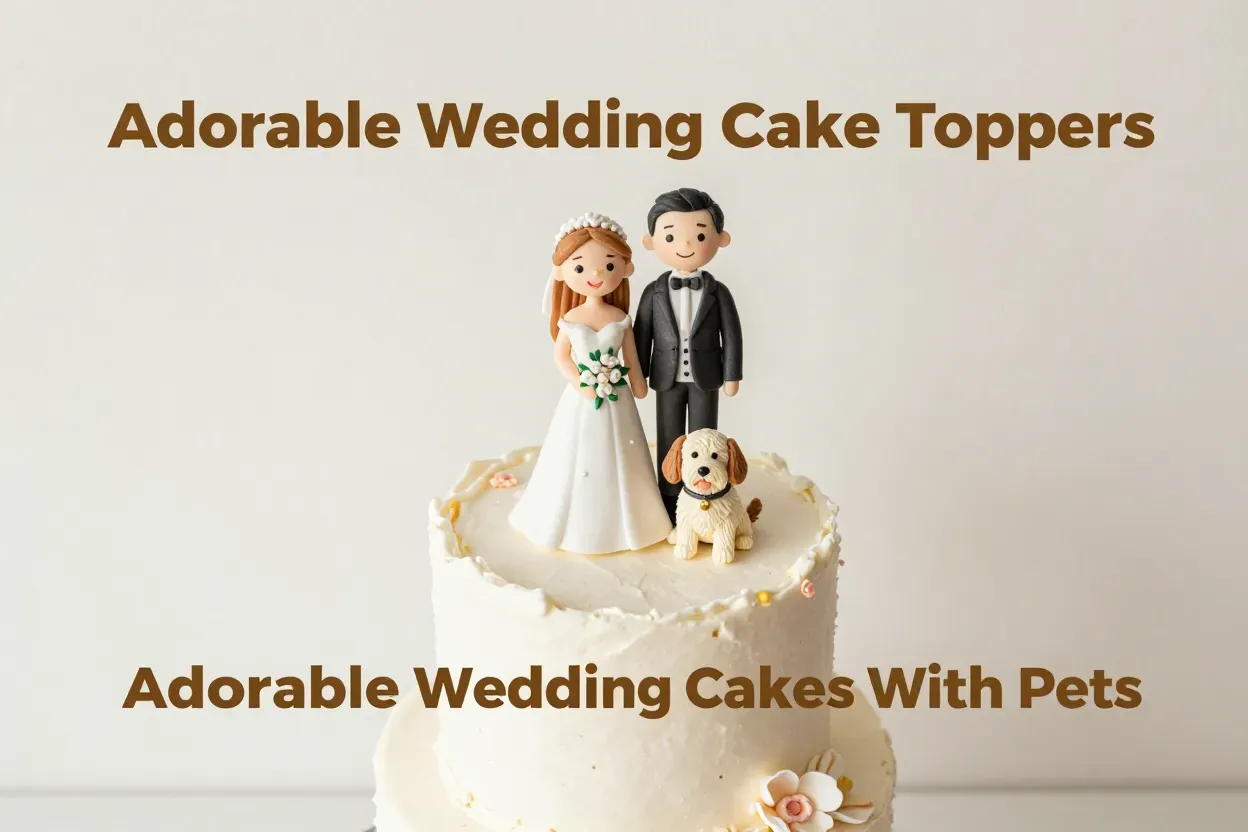 Adorable pet wedding cake topper flat lay modern minimalist