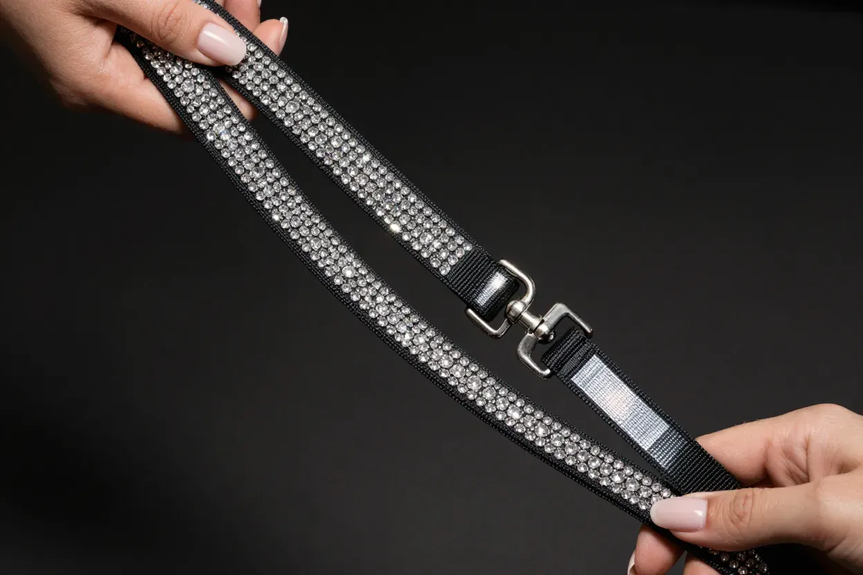 Sparkling crystal dog leash with quick release mechanism