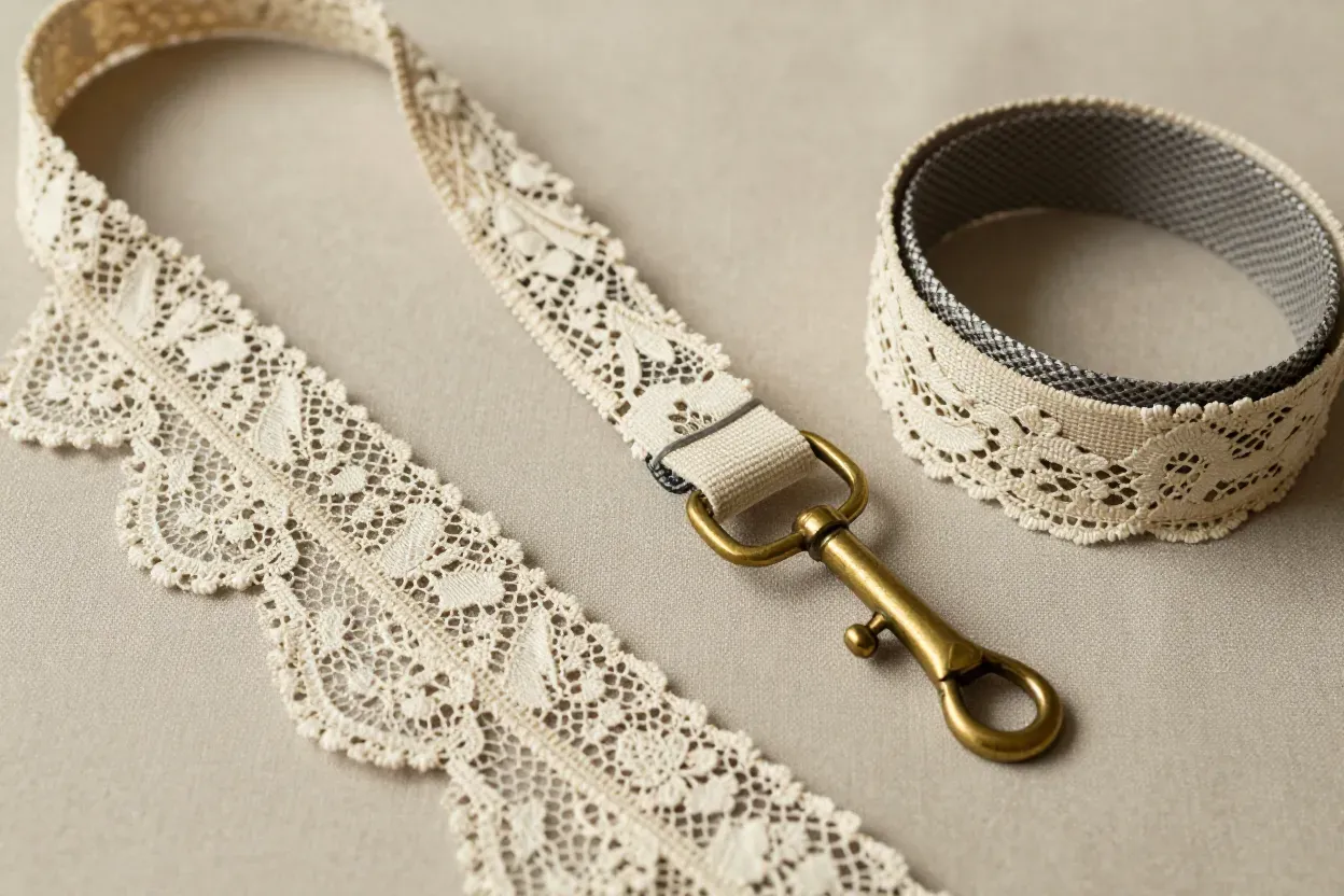Vintage lace overlay leash with mesh backing