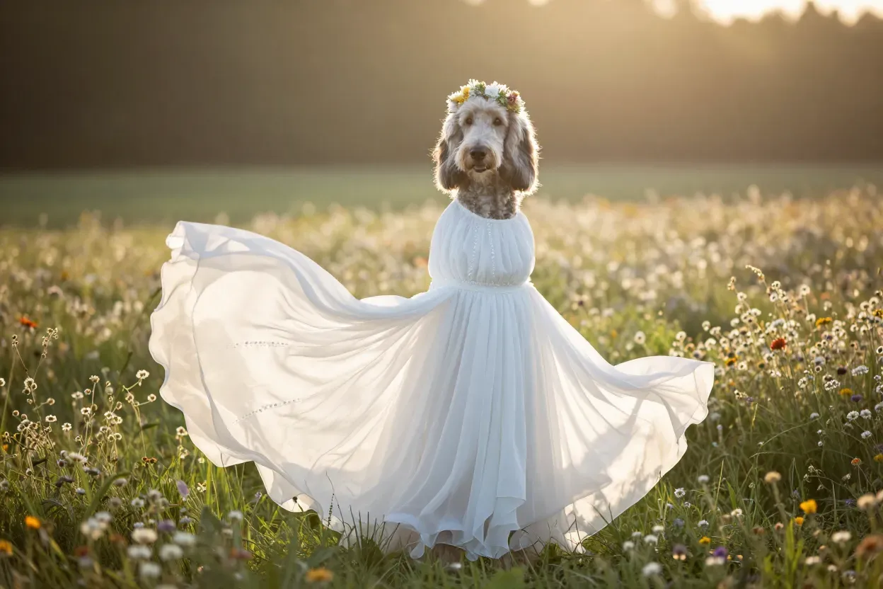 Bohemian goddess gown irish setter wildflower field