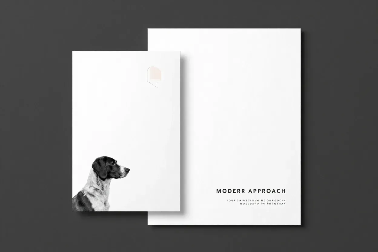 Minimalist modern invitation with dog silhouette and clean typography