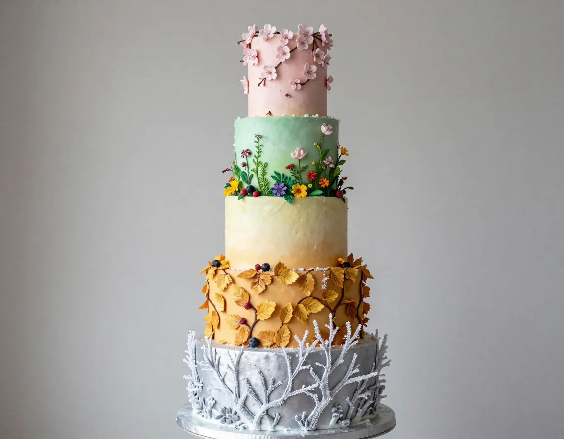 Vertical seasonal garden tower wedding cake