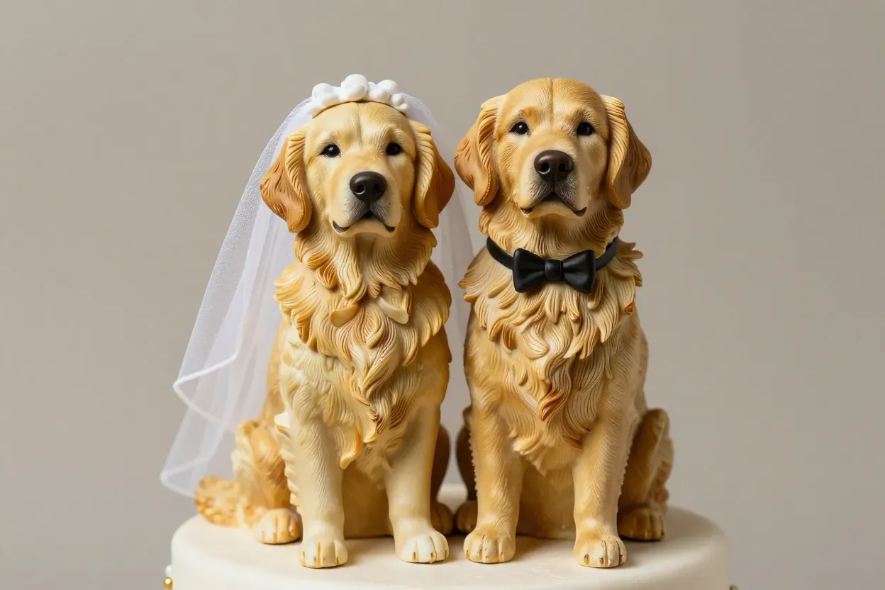 Personalized golden retriever bride and groom cake topper figurines