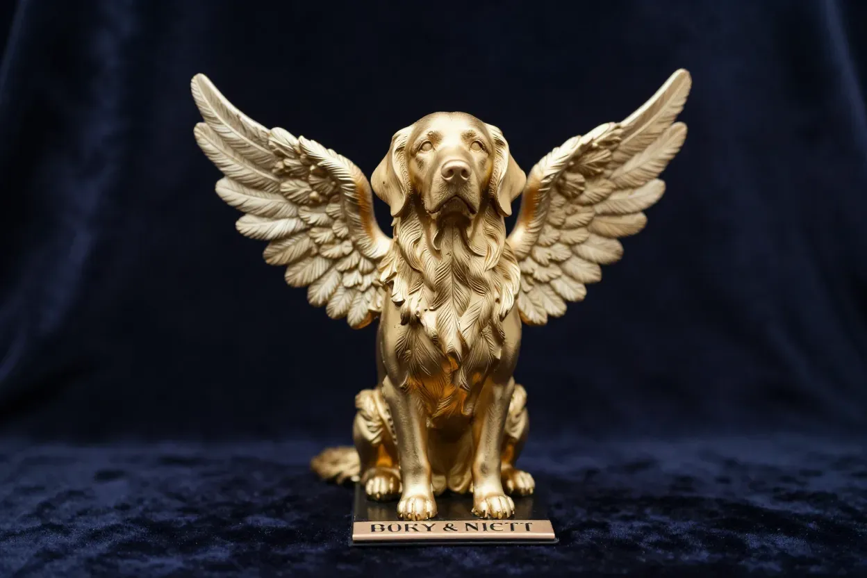 Golden retriever with angel wings memorial cake topper