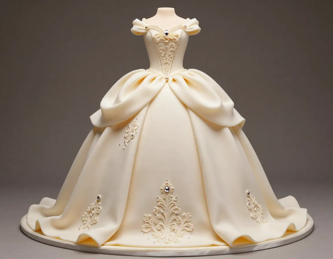 Princess ball gown wedding cake with crystal accents and flowing skirt
