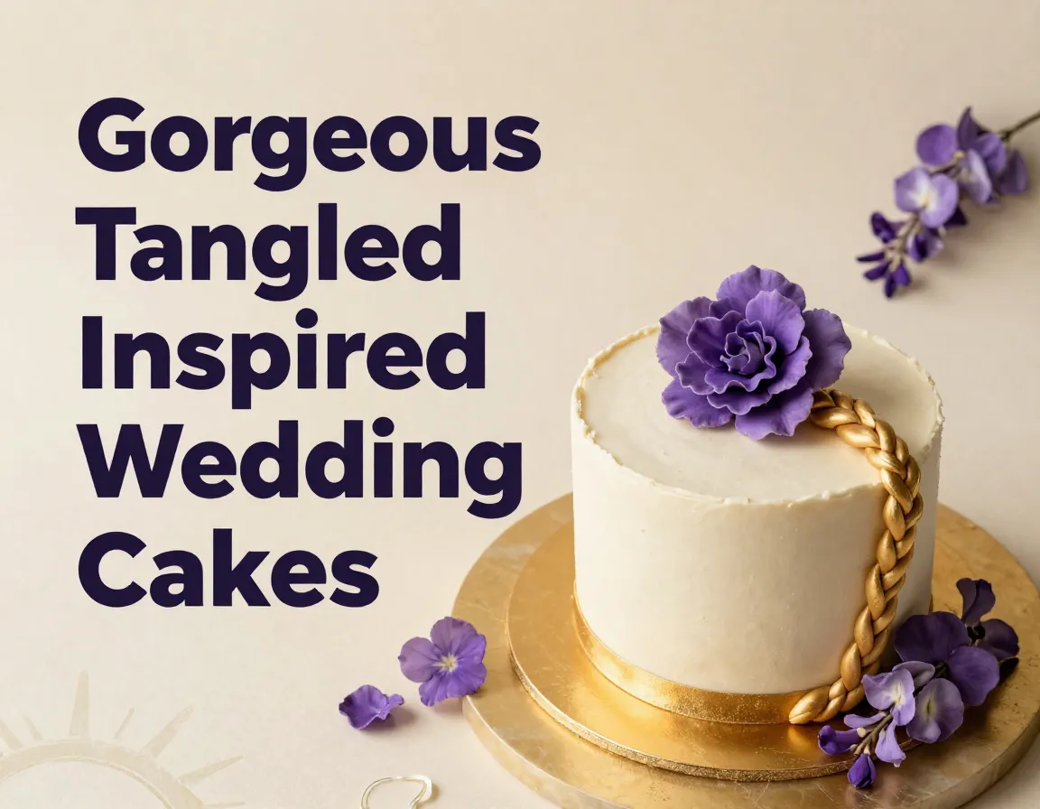 Modern elegant minimalist wedding cake with braid floral purple gold