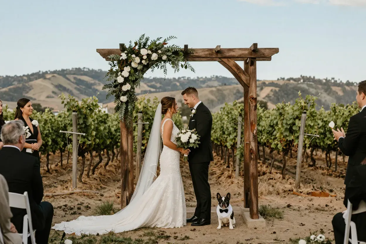 Carneros resort napa valley vineyard wedding dog bow tie