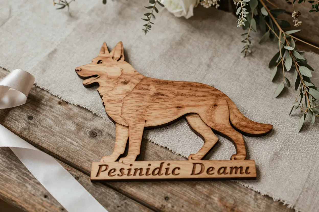 Personalized laser cut wooden dog silhouette cake topper