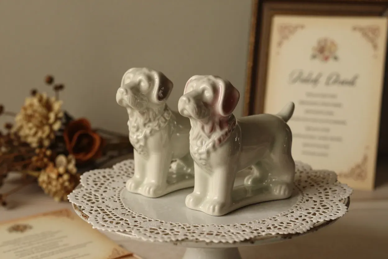 Vintage ceramic dog cake topper heirloom display