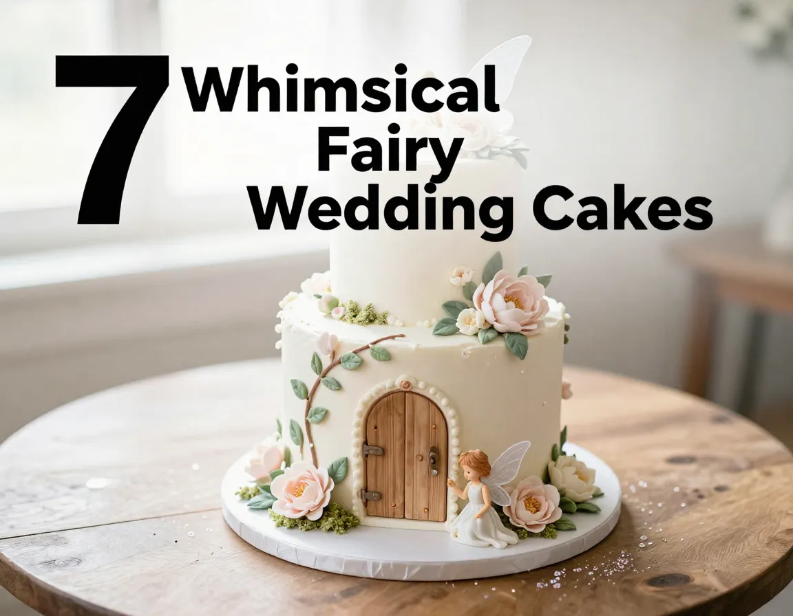 Overhead macro detail of delicate fairy cake tier with sugar flower and miniature fairy figurine