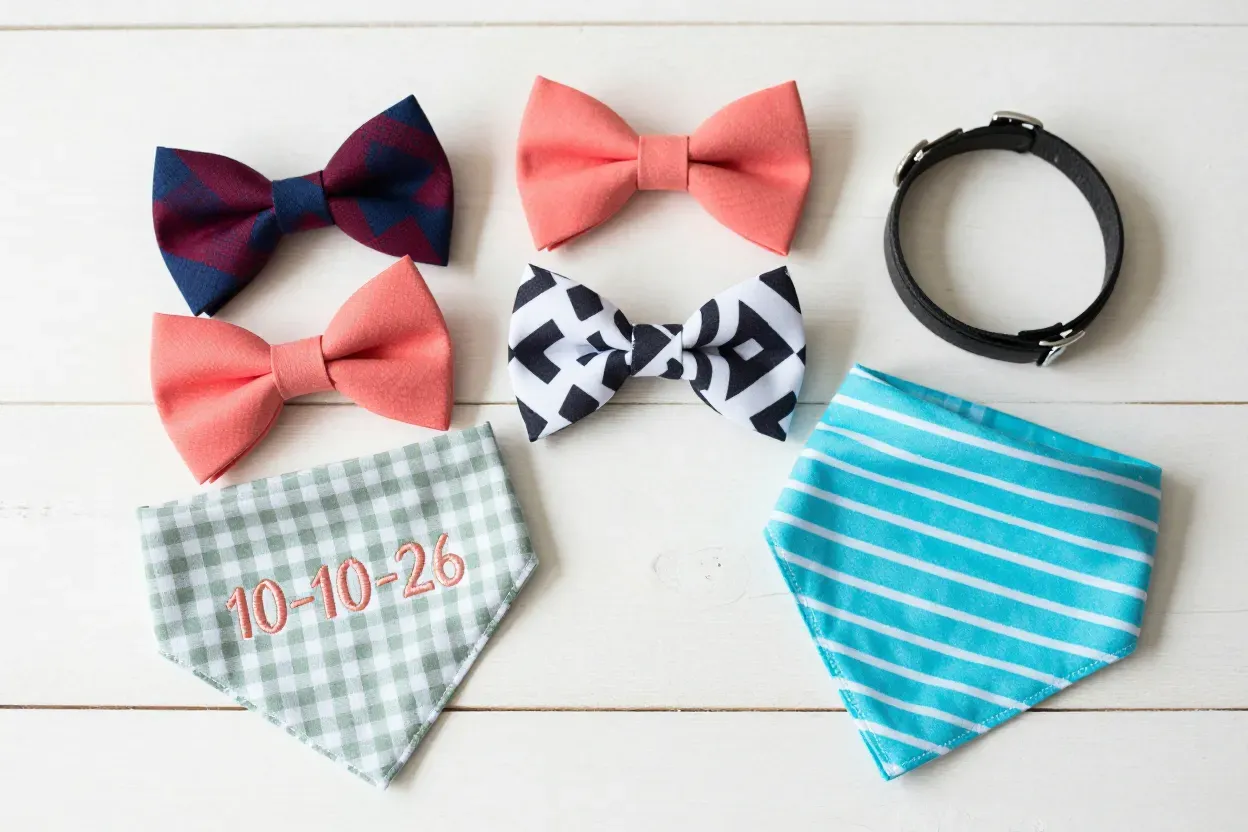 Assortment of colorful plaid and striped bow ties bandanas