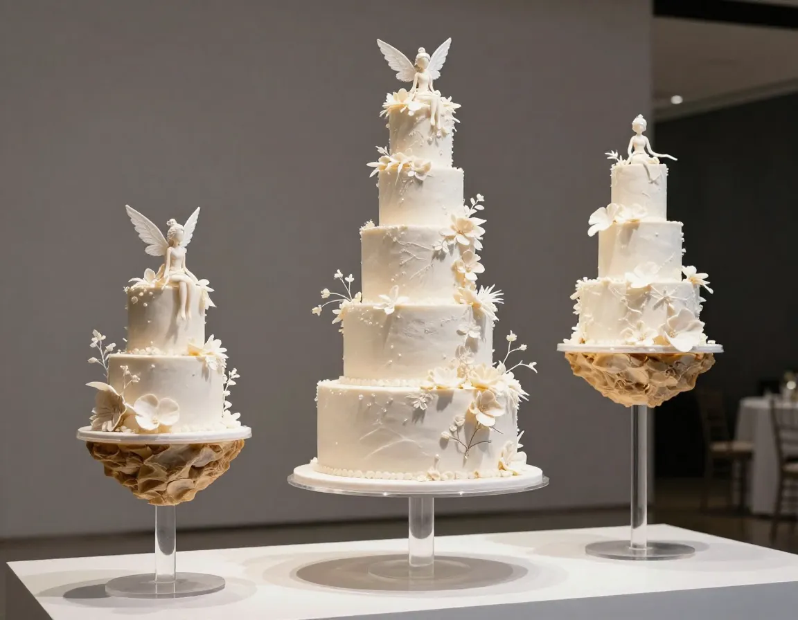 Architectural floating fairy garden cake with clear supports