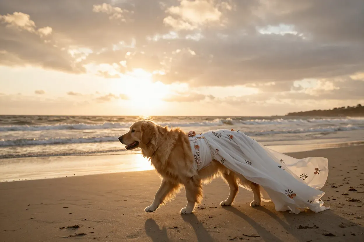 Bohemian floral maxi dog wedding dress beach sunset silk flowers