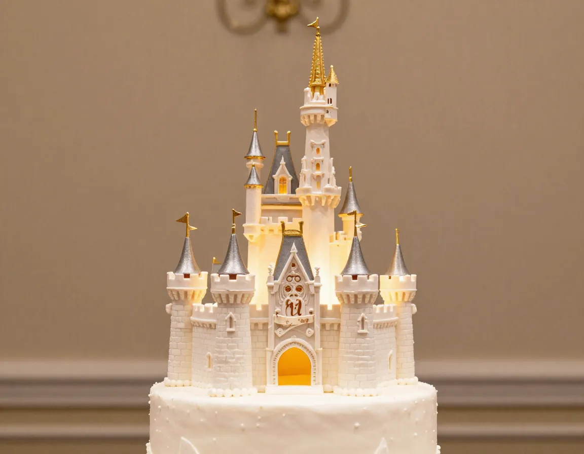 Enchanted castle wedding cake topper led glow gold details