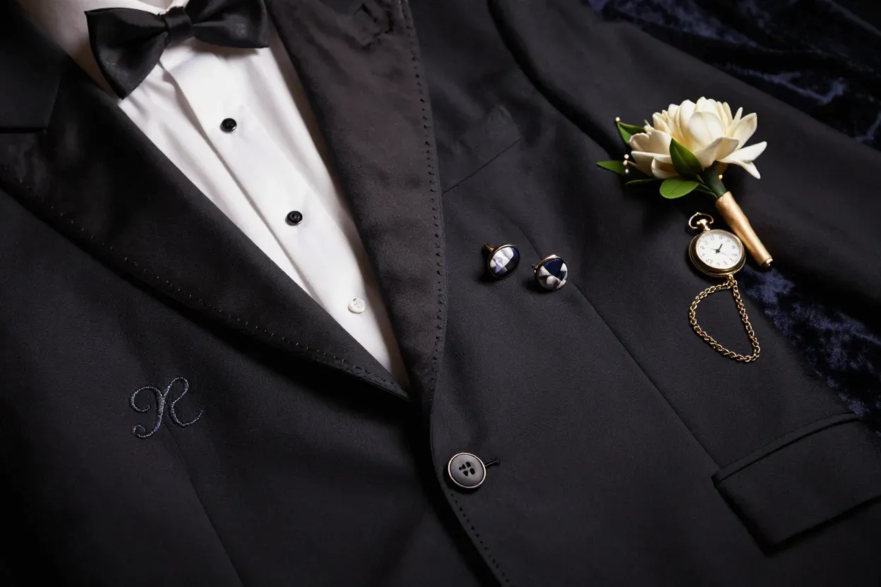 Luxury hand stitched silk dog tuxedo with embroidered details