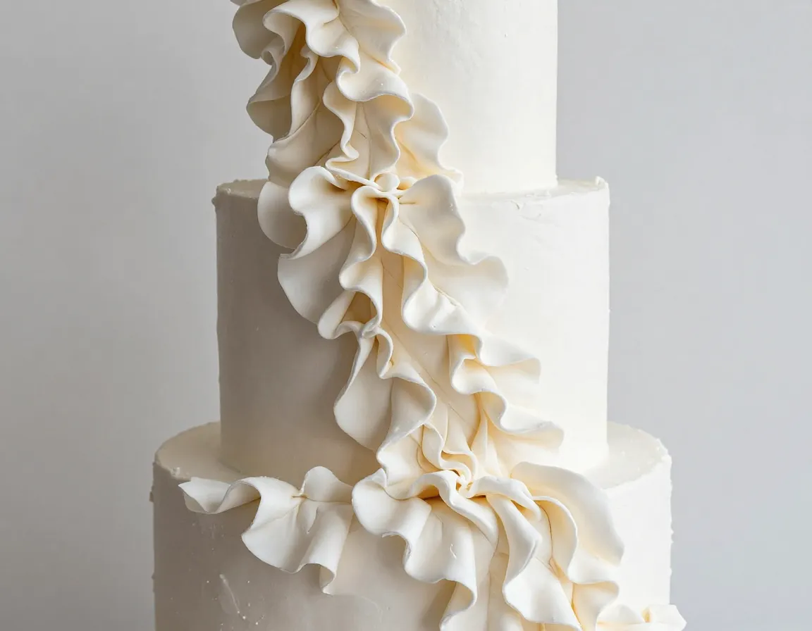 Textured buttercream ruffle cascade wedding cake flow