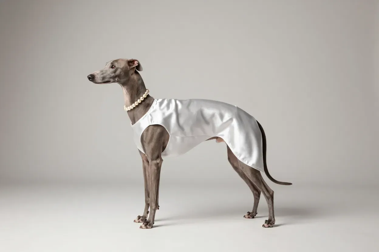Sleek satin slip dress whippet minimalist studio portrait