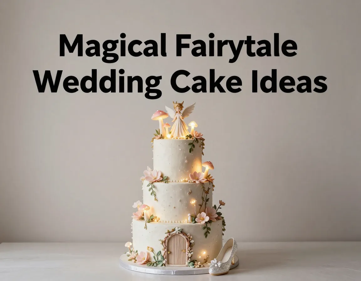 Majestic fairy garden wedding cake with led mushrooms and glass slipper flat lay