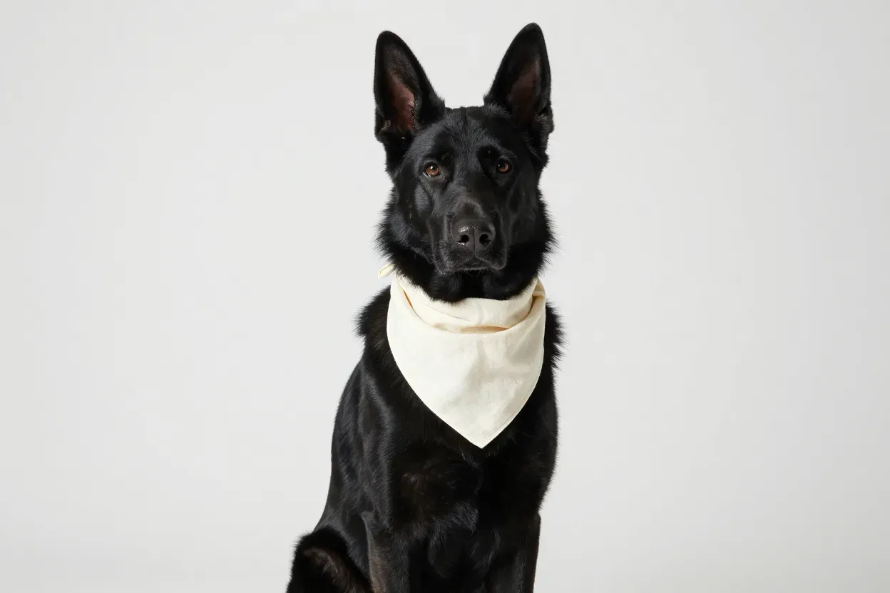 Cream bandana black german shepherd minimalist studio portrait neutral