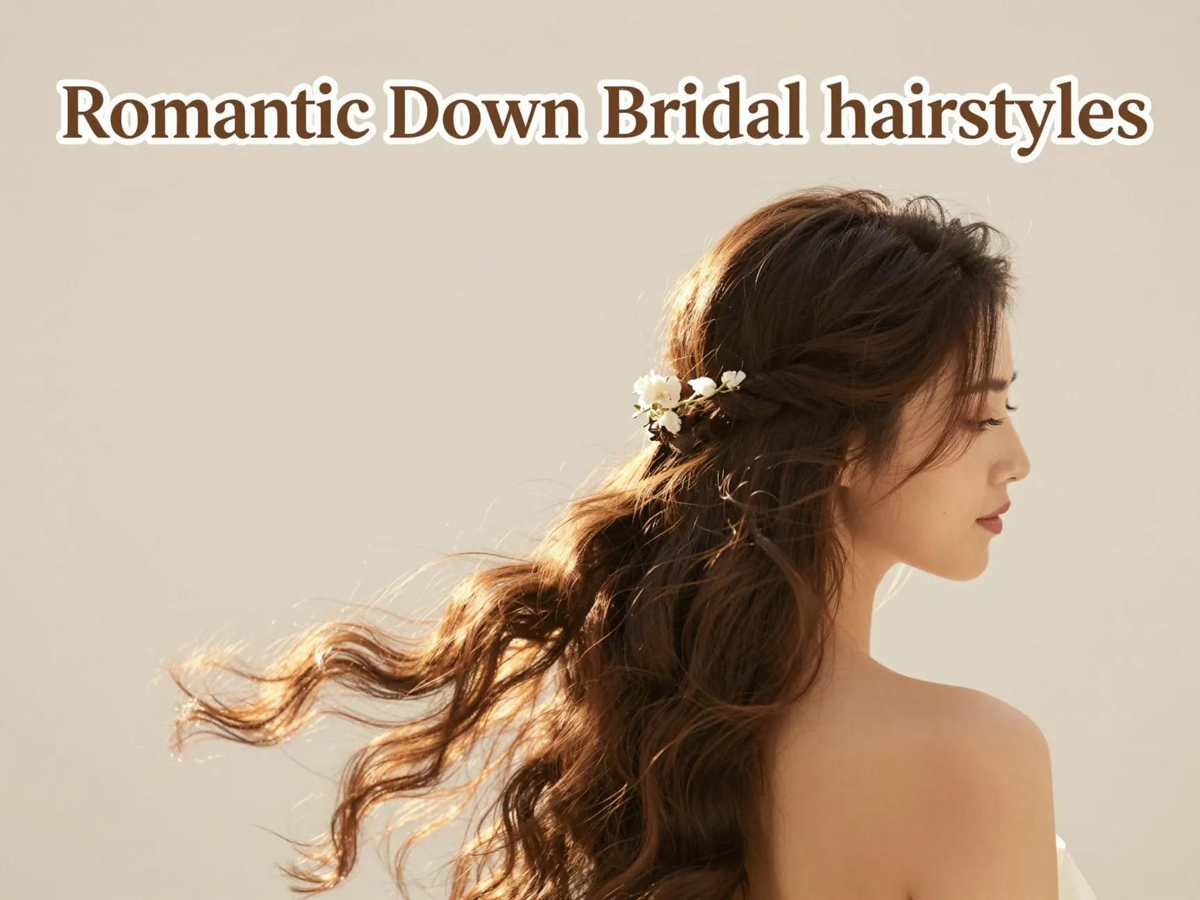 Soft waves floral pin romantic down bridal hairstyle close up