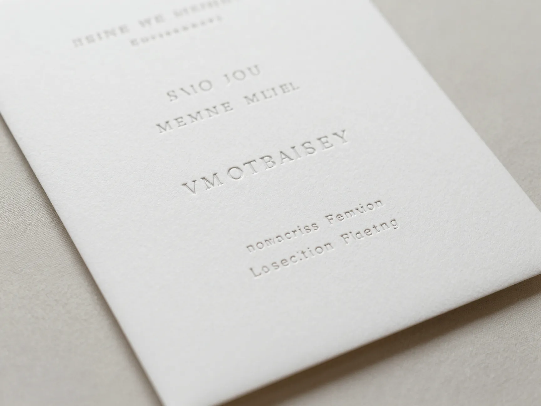 Classic white on white letterpress invitation with texture