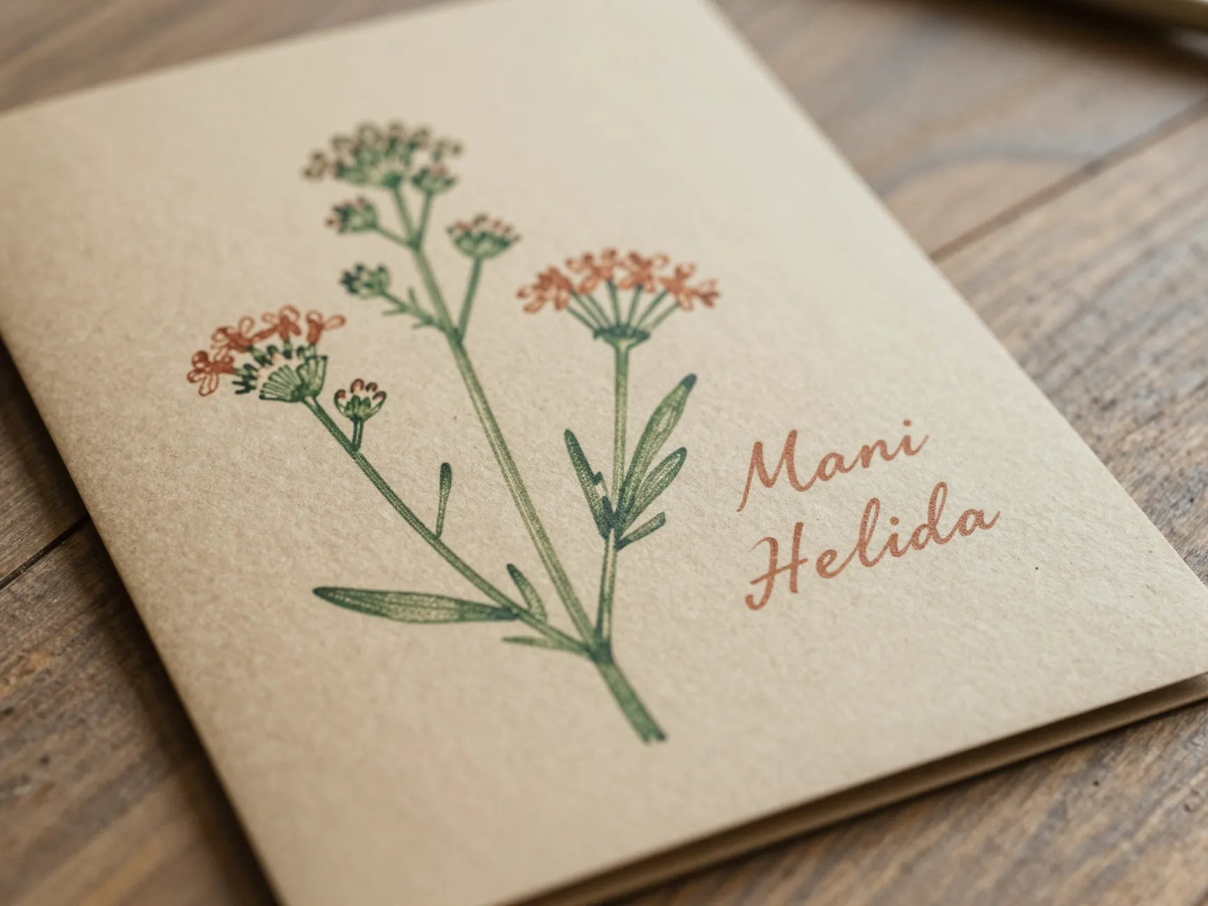 Rustic botanical details card with kraft paper and wildflower illustration