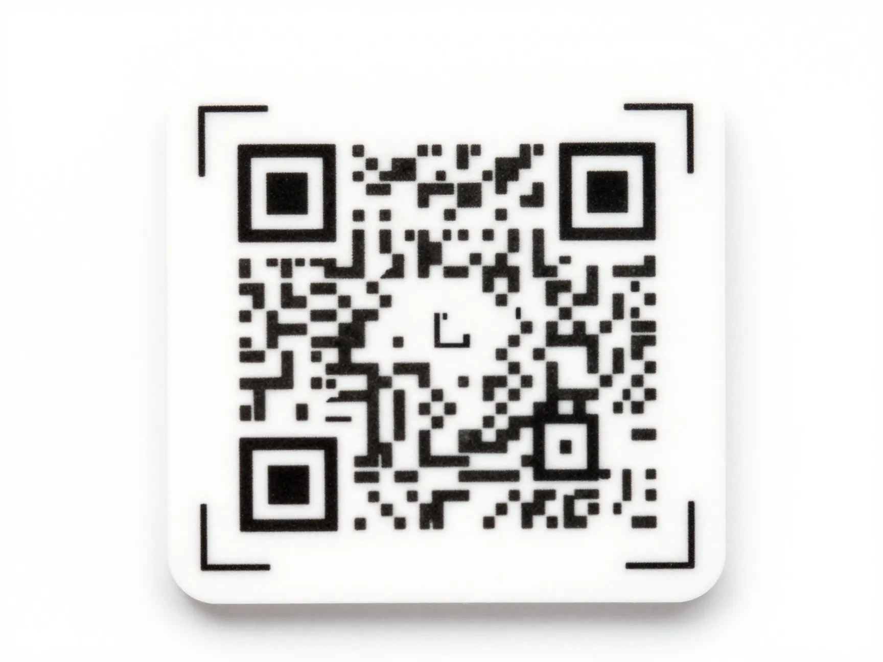 Modern minimalist details card with stark white paper and centered qr code