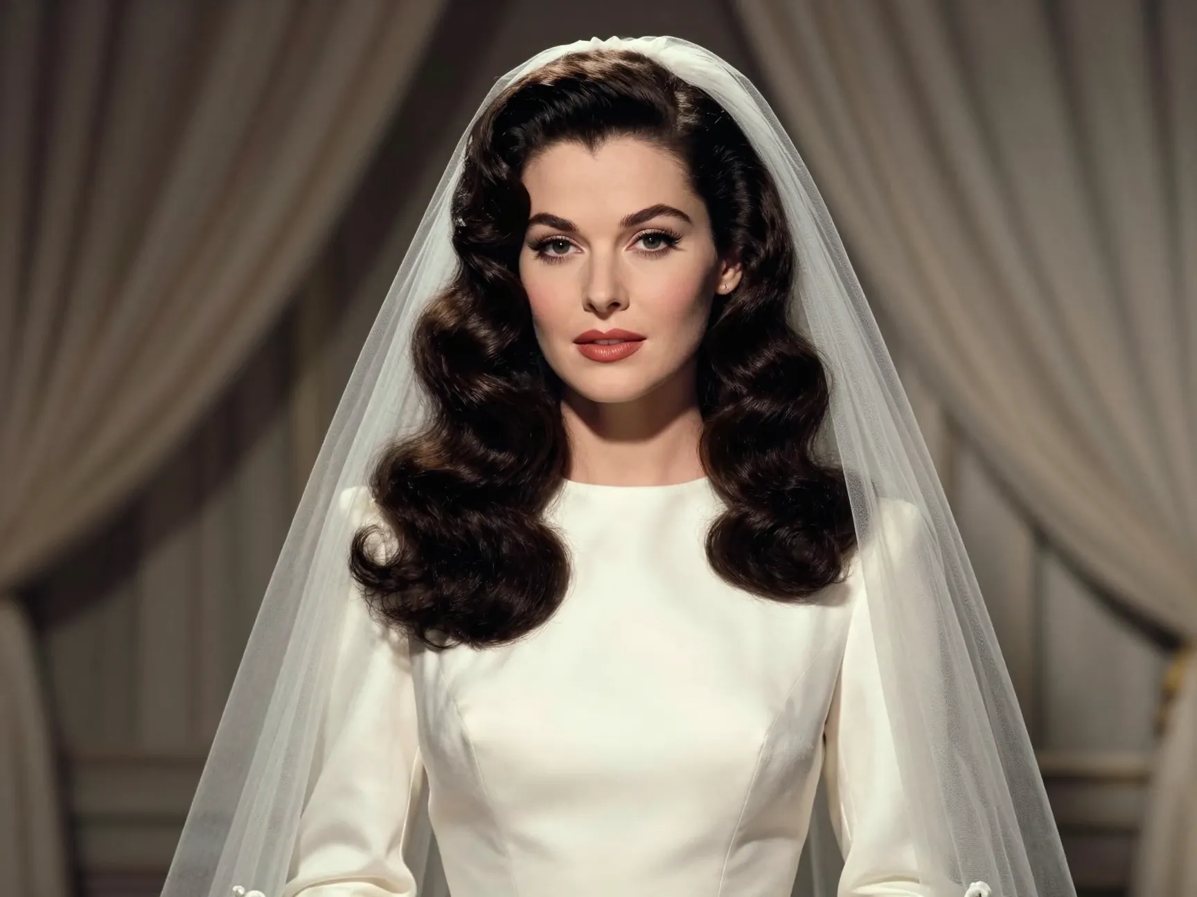 Structured hollywood waves on bride in quiet luxury gown