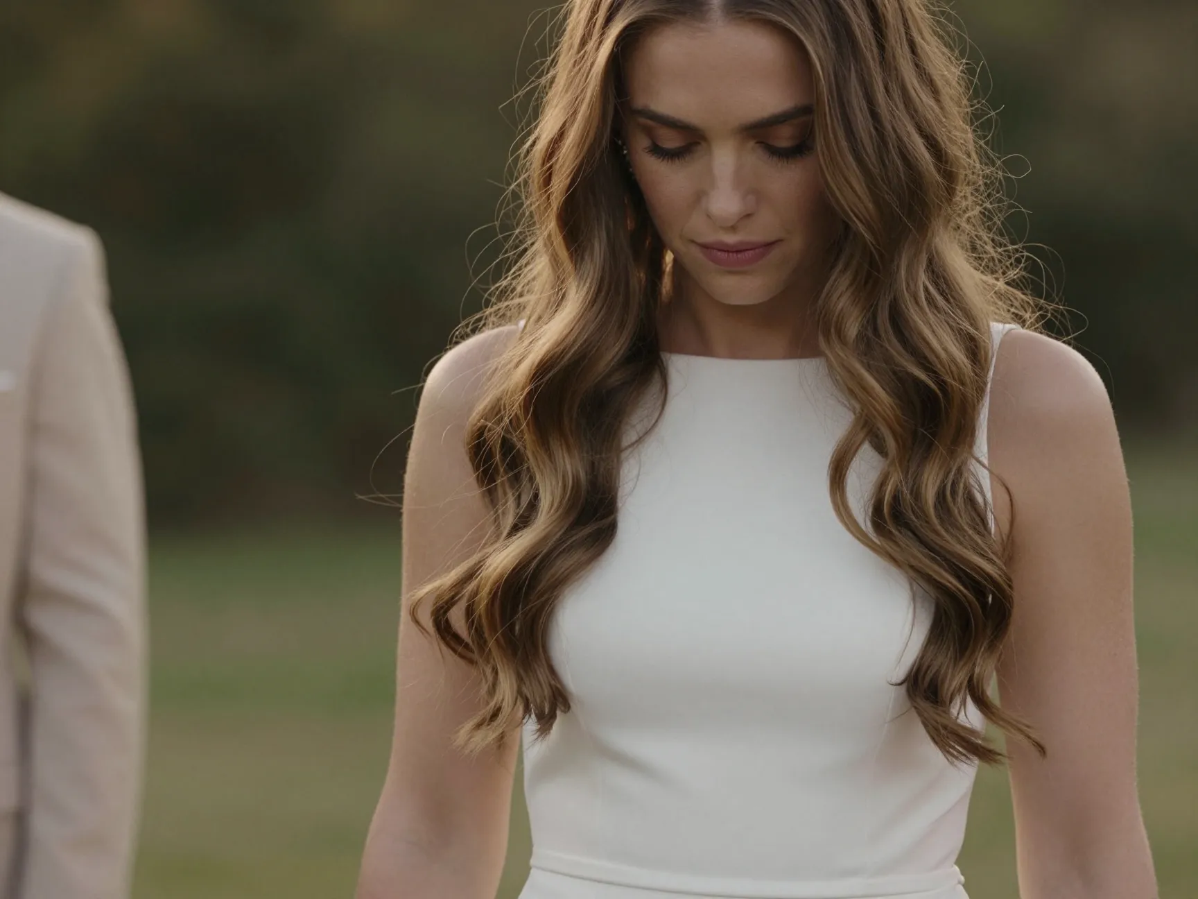 Barely there romantic waves on bride with minimalist dress