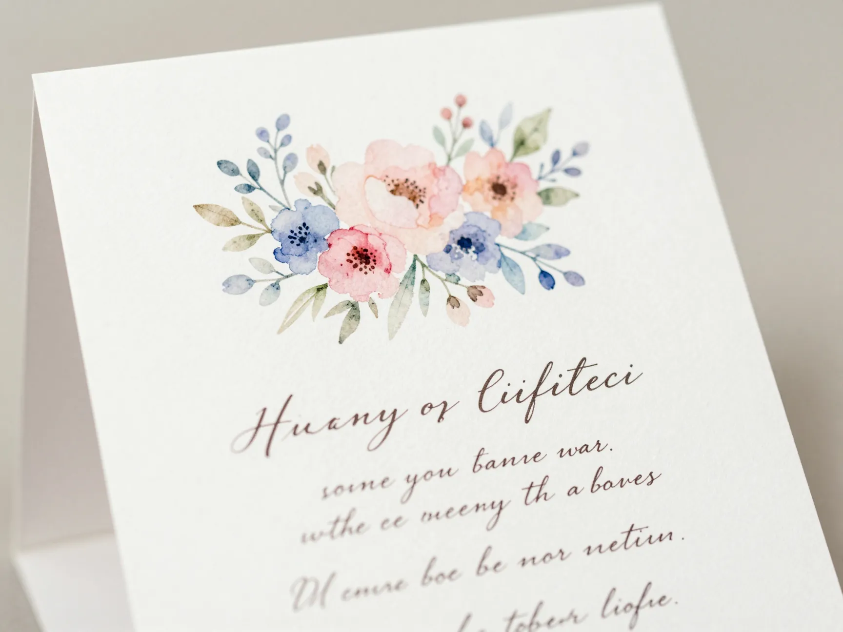 Romantic watercolor details card with soft floral crest and pastel palette