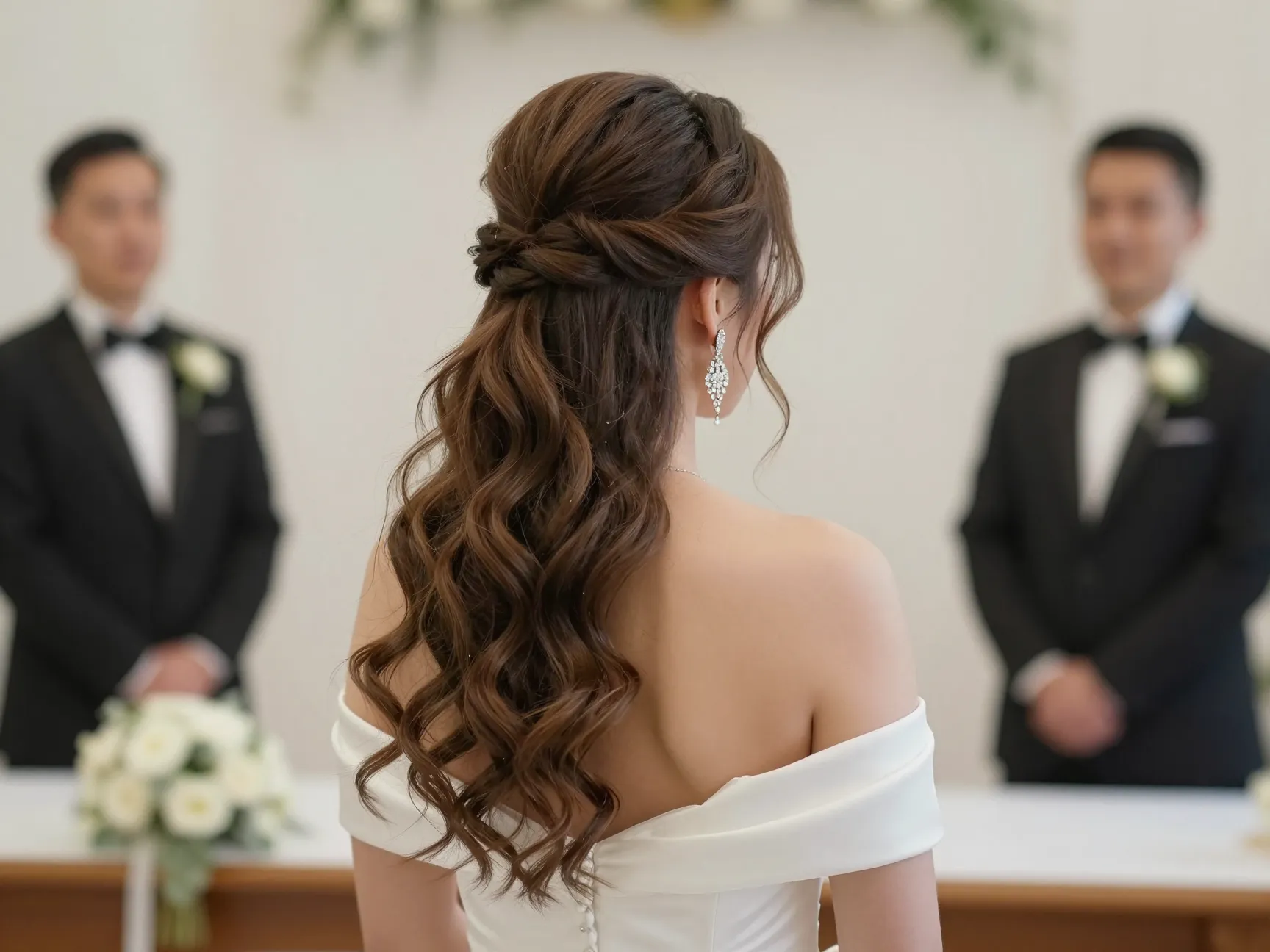 Half up half down hairstyle with face framing pieces