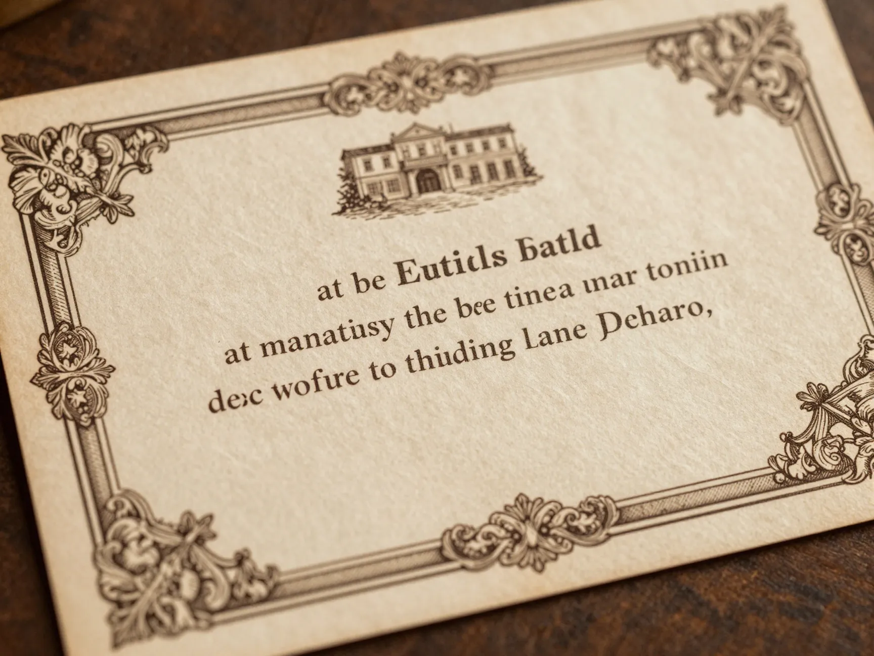 Vintage inspired details card with antique paper and ornate engraved border