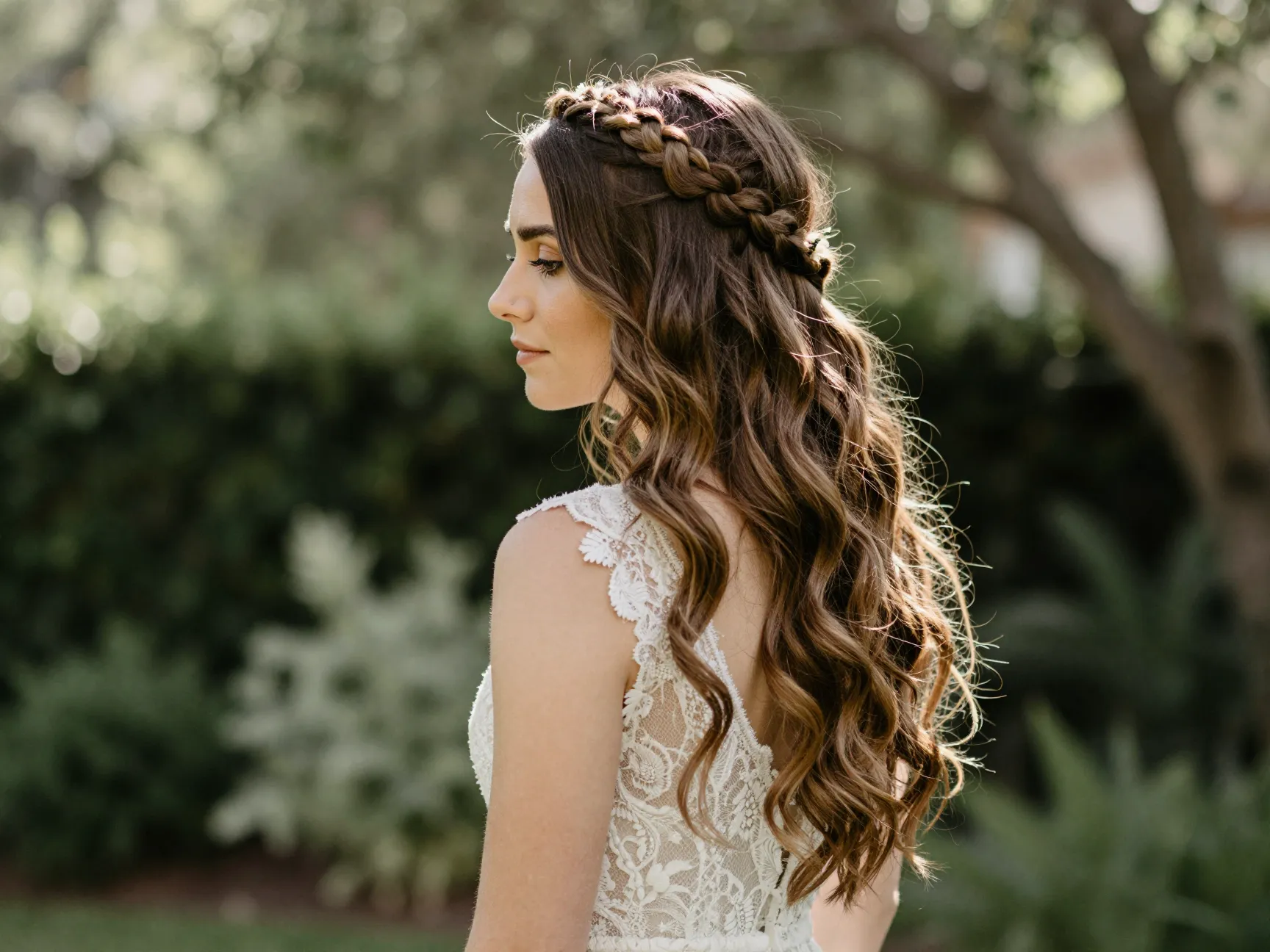 Braided crown accent with flowing waves in garden