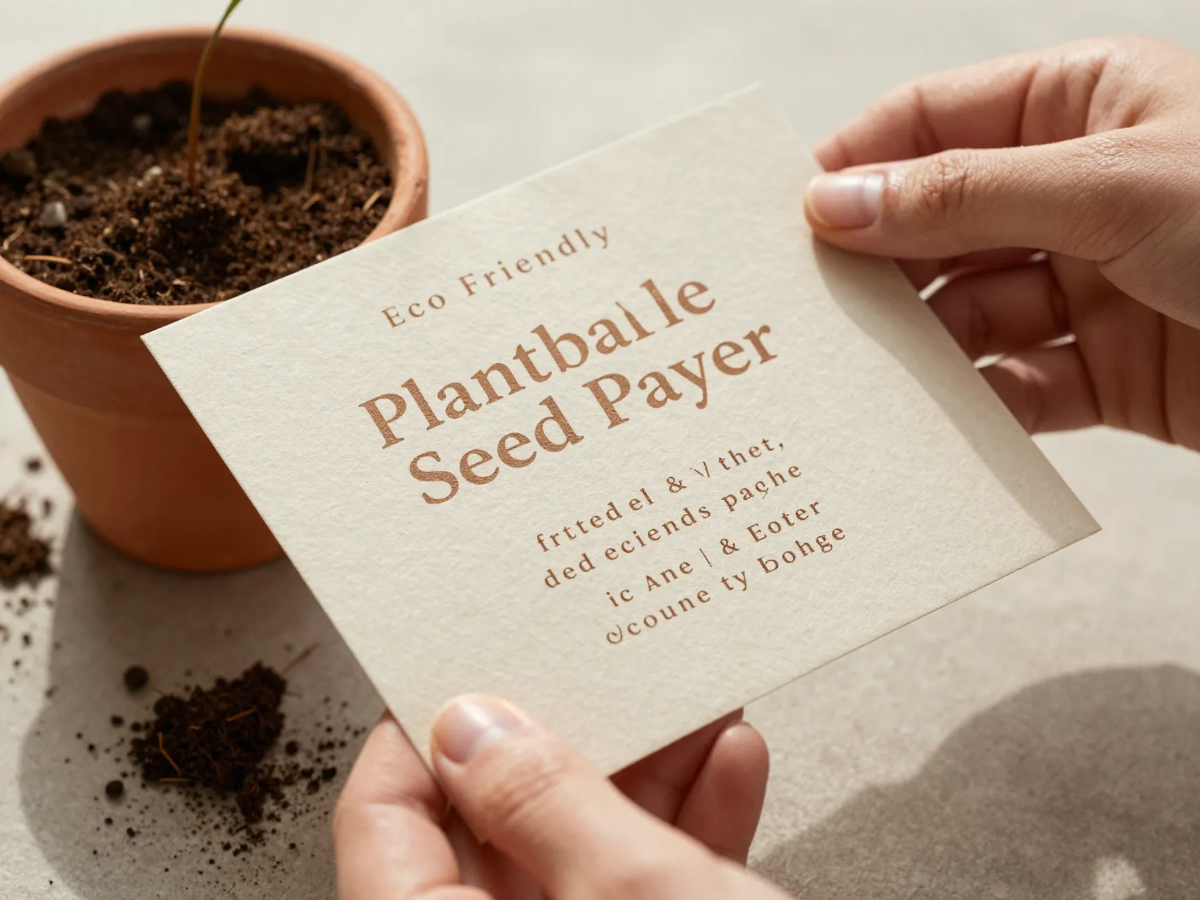 Eco friendly plantable seed paper wedding invitation in hand