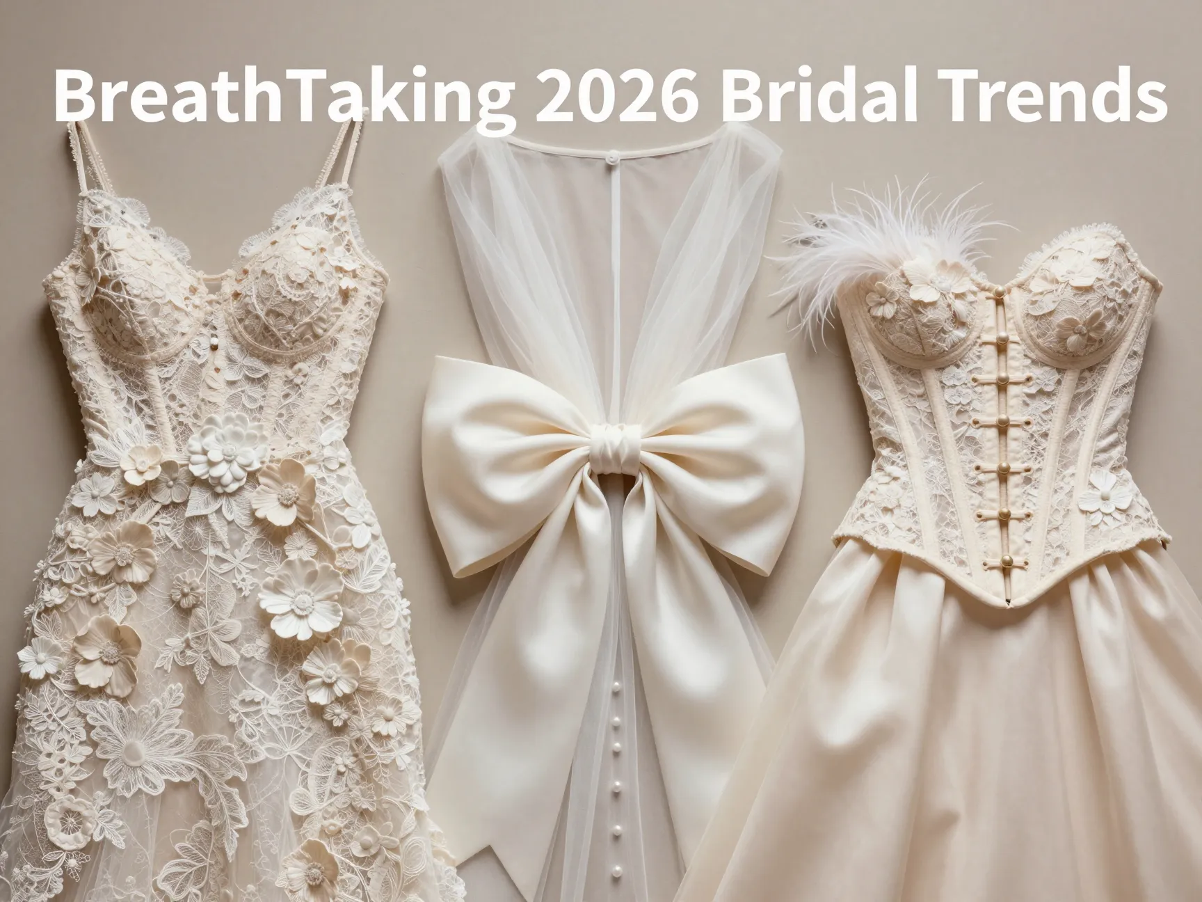 Sculptural lace 3d floral sheer bow feather boning satin details