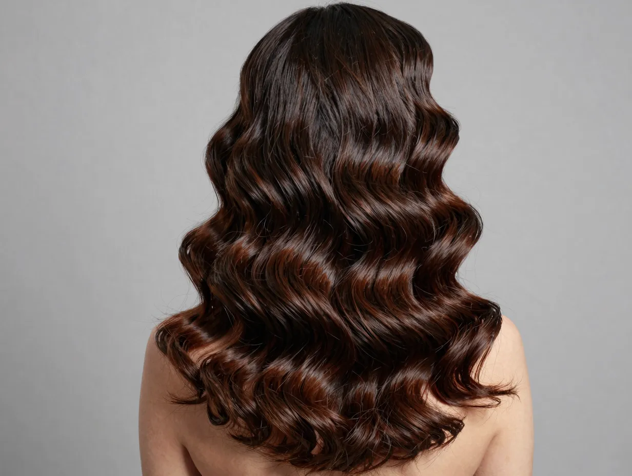 Hollywood waves on curly hair with glamorous volume