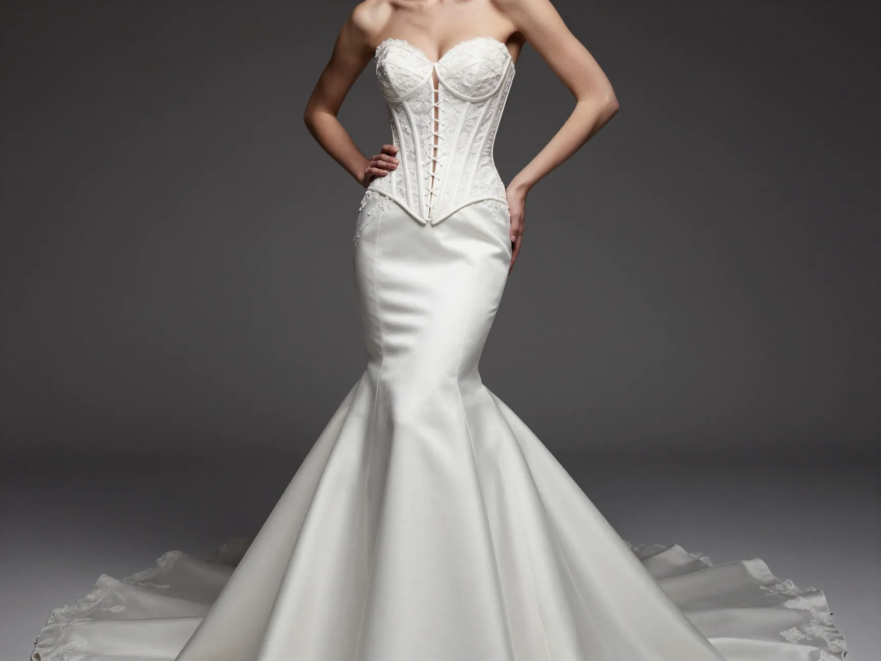 Mermaid gown with corset bodice and exposed boning