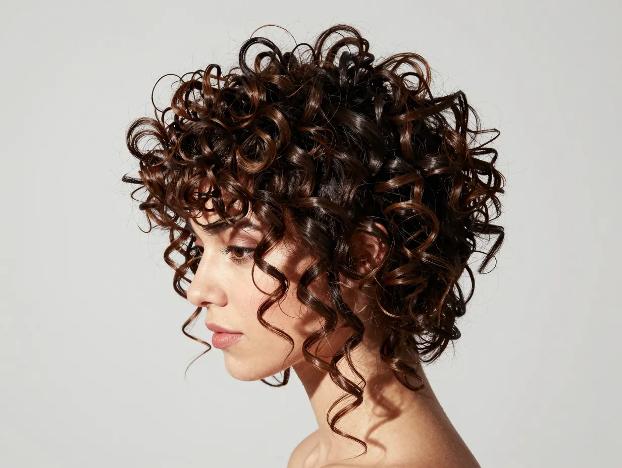 Textured quiff with lifted crown and free falling curls