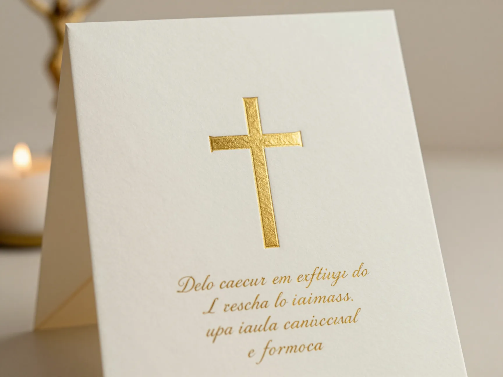 Catholic ceremony invitation ivory gold foil cross bible verse