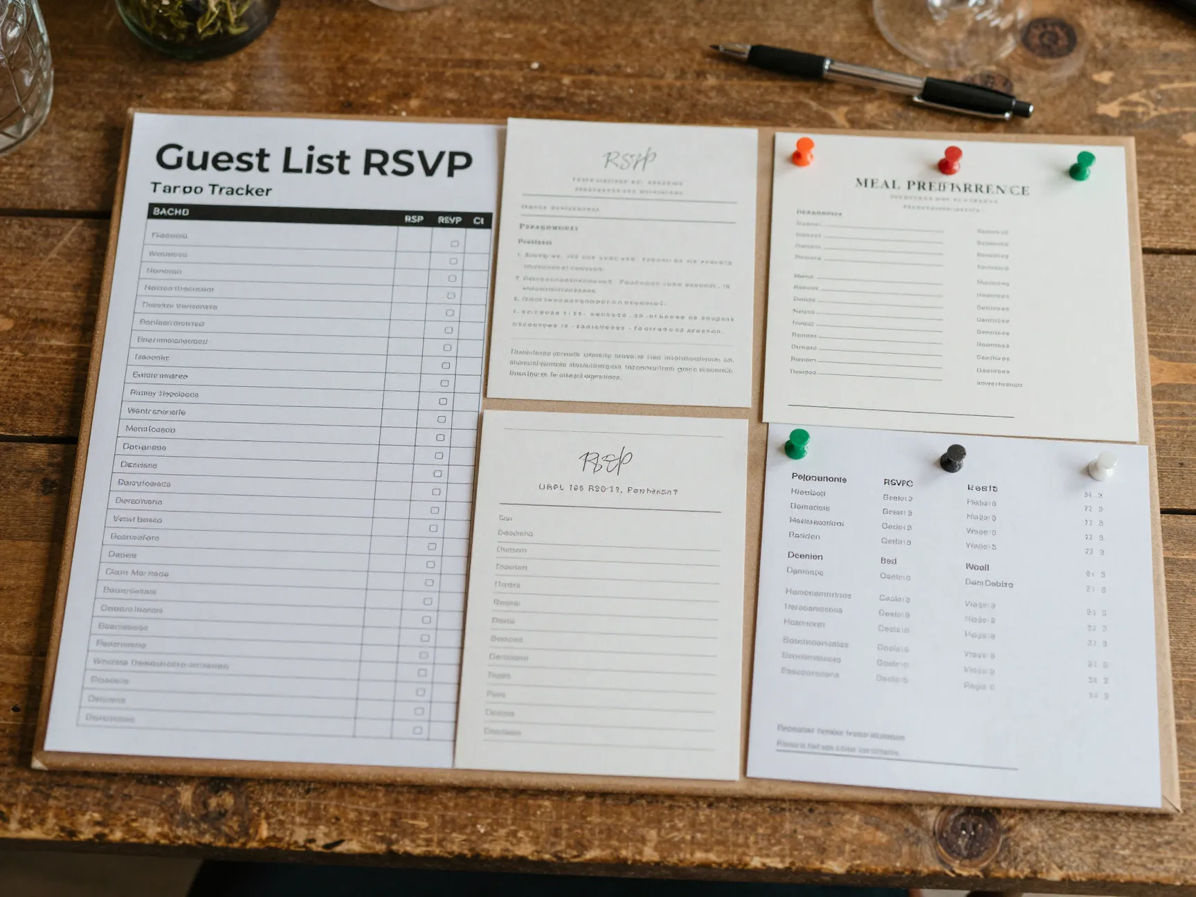 Guest list rsvp tracker board invitations meal preferences table assignments