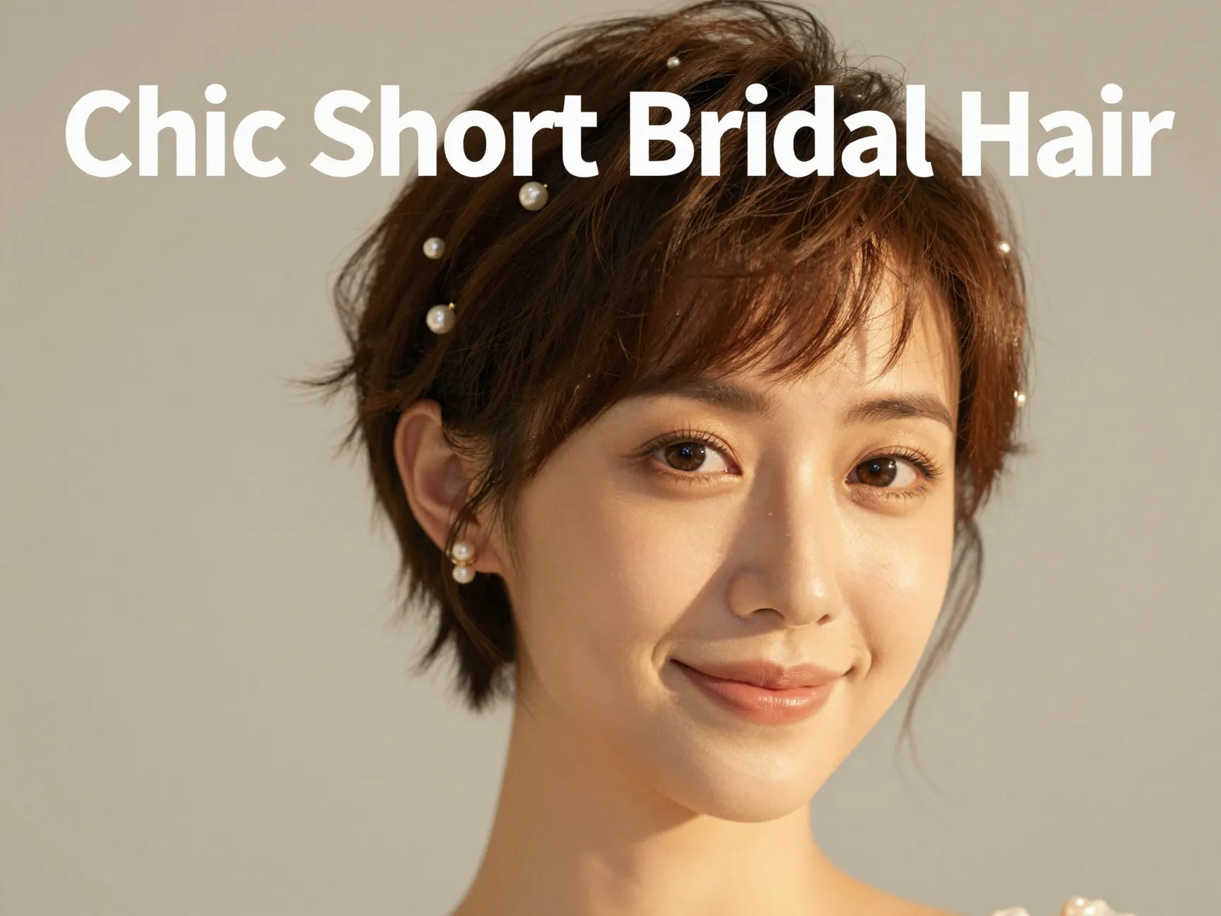 Elegant bride short textured pixie hair pearl pins golden light