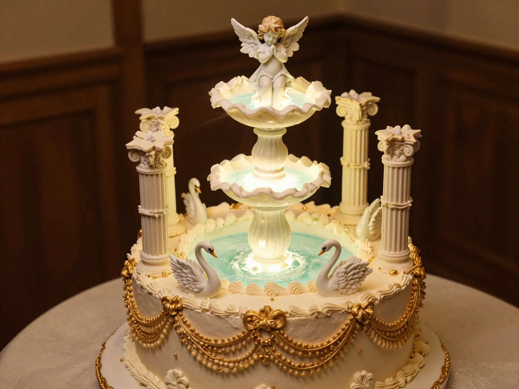 Vintage wilton revival cake with baroque details and figurines