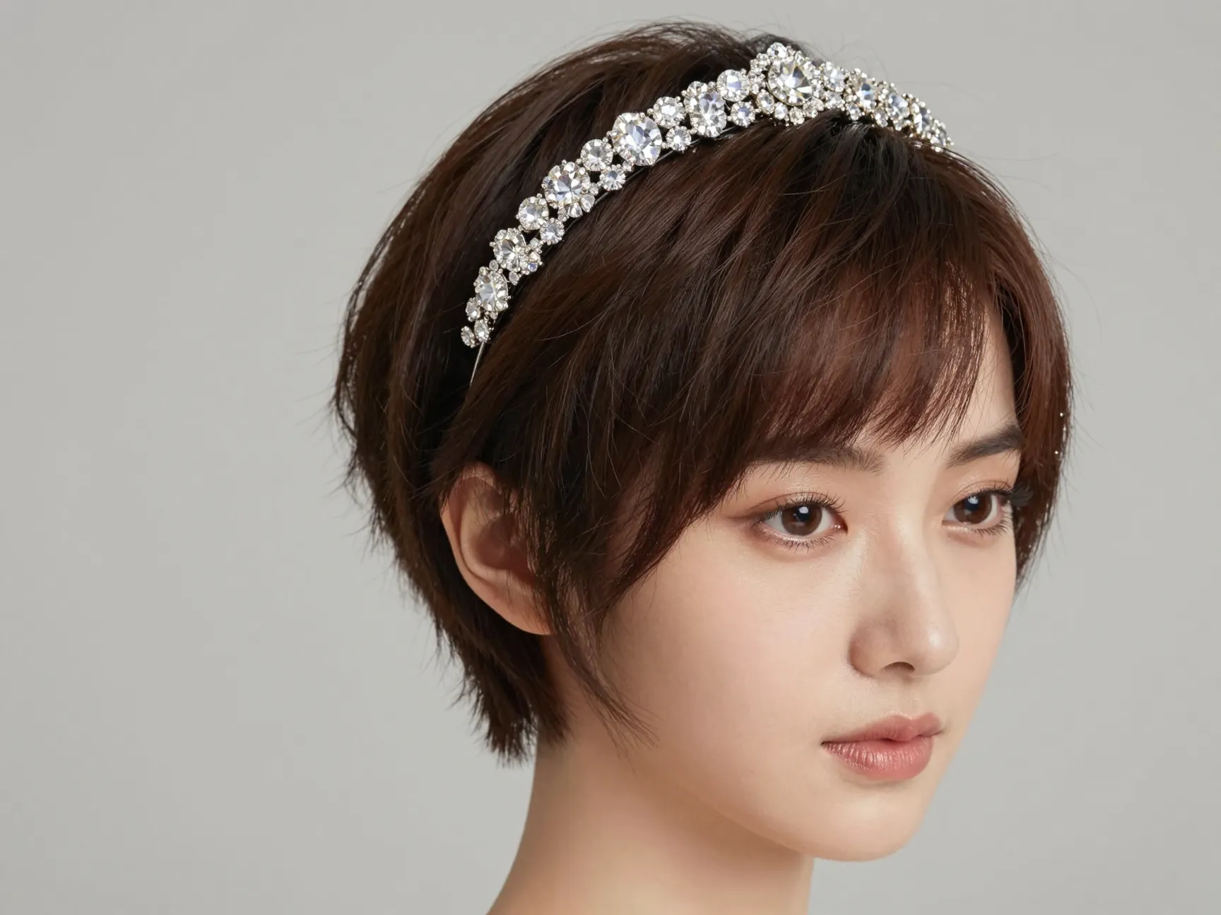 Trixie pixie wedding hairstyle soft edges crystal headband